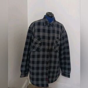 Wolverine Flannel Shirt Button XLT Blue Gray Plaid Construction Diamond Quilt